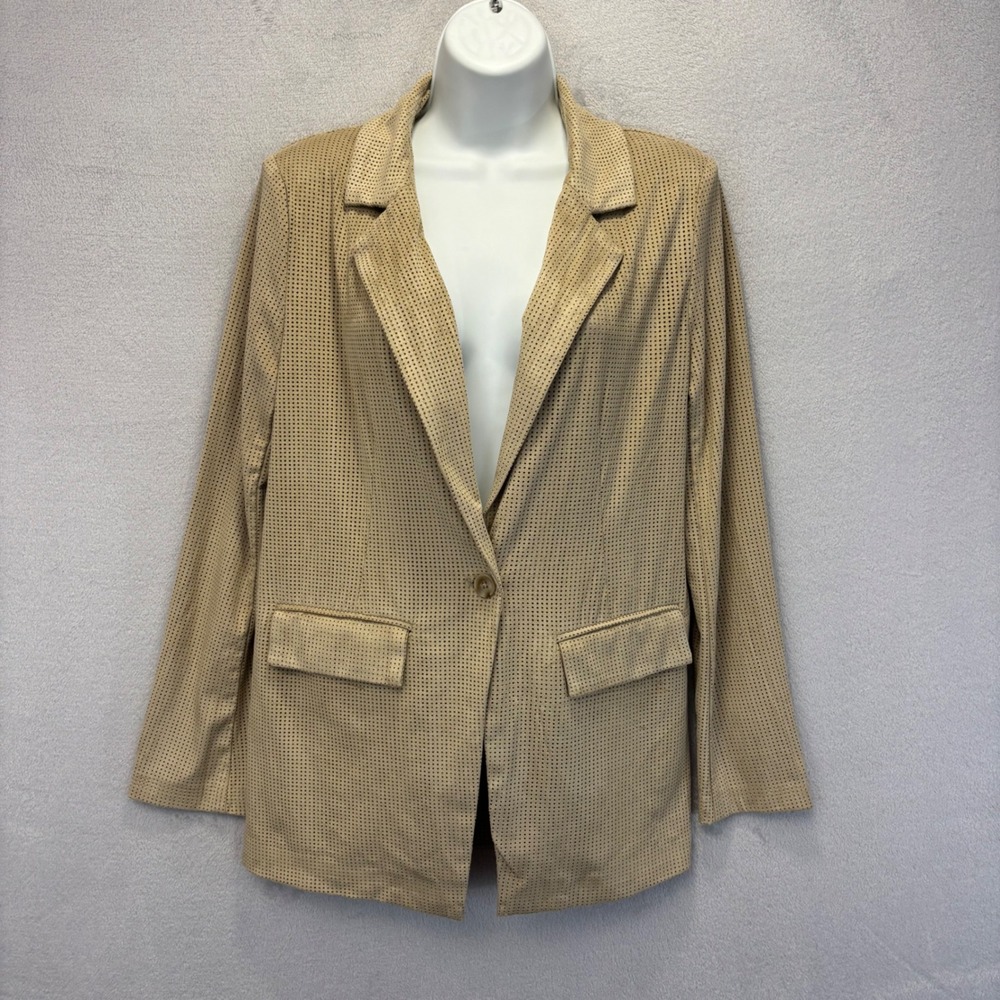 NWT Evereve Weston Perforated Blazer Womens XS Taupe Laser Cut Faux Suede Jacket